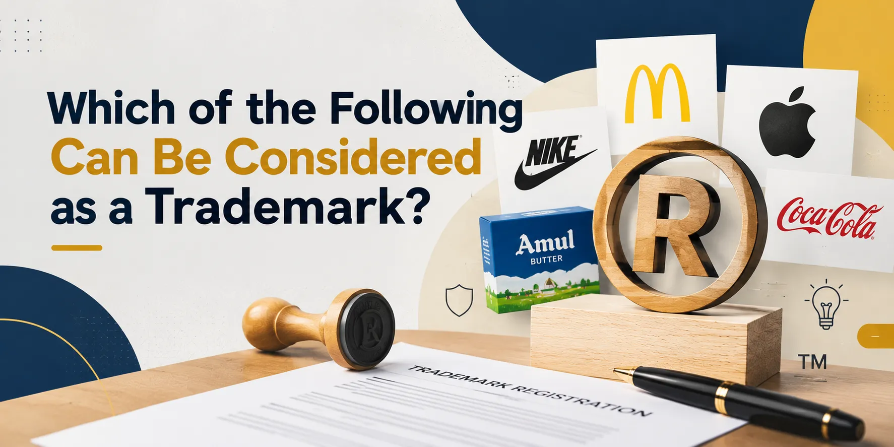 Overview of trademark types including words, logos, sound marks, colour combinations, shapes and slogans